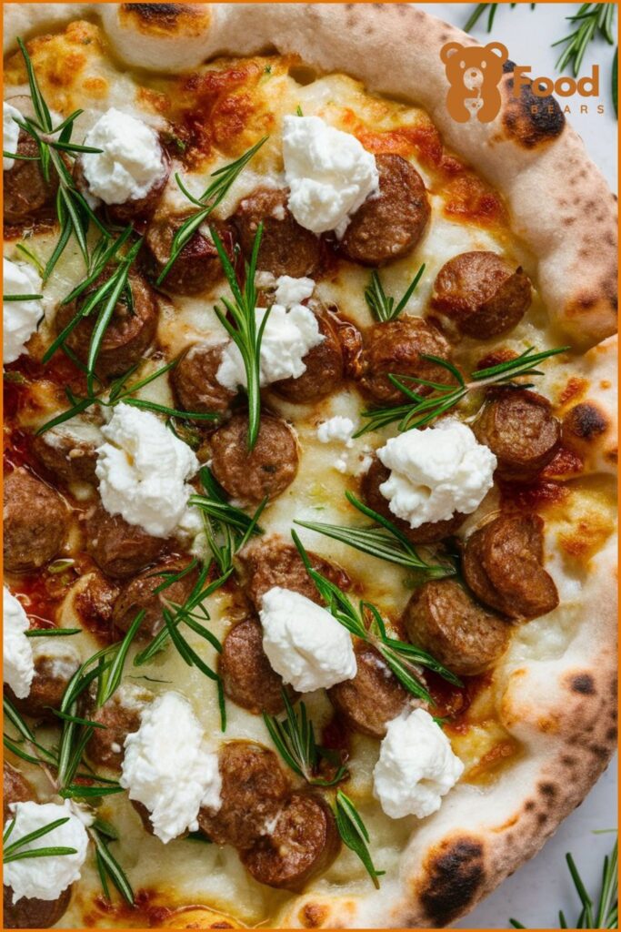 White Sauce Pizza Topping with Italian Sausage, Rosemary, and Ricotta