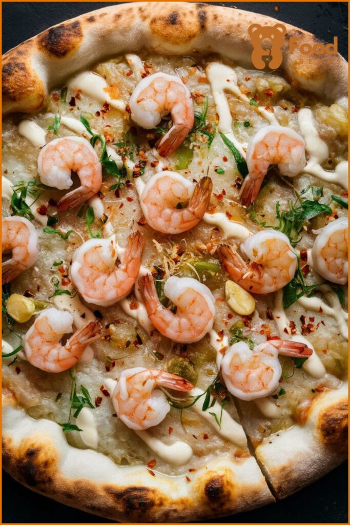 White Sauce Pizza Topping with Shrimp, Garlic, and Red Pepper Flakes