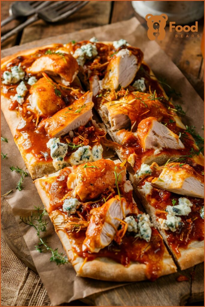 Flatbread Pizza Ideas - Buffalo Chicken Flatbread Pizza with Blue Cheese Crumbles