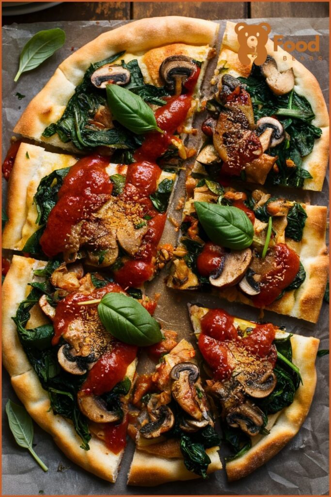 Vegan Flatbread Pizza Ideas - Garlic Mushroom and Spinach Flatbread