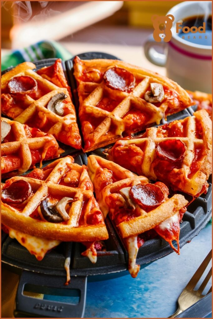 Leftover Pizza Breakfast Ideas - Pizza Waffle Iron Sandwich