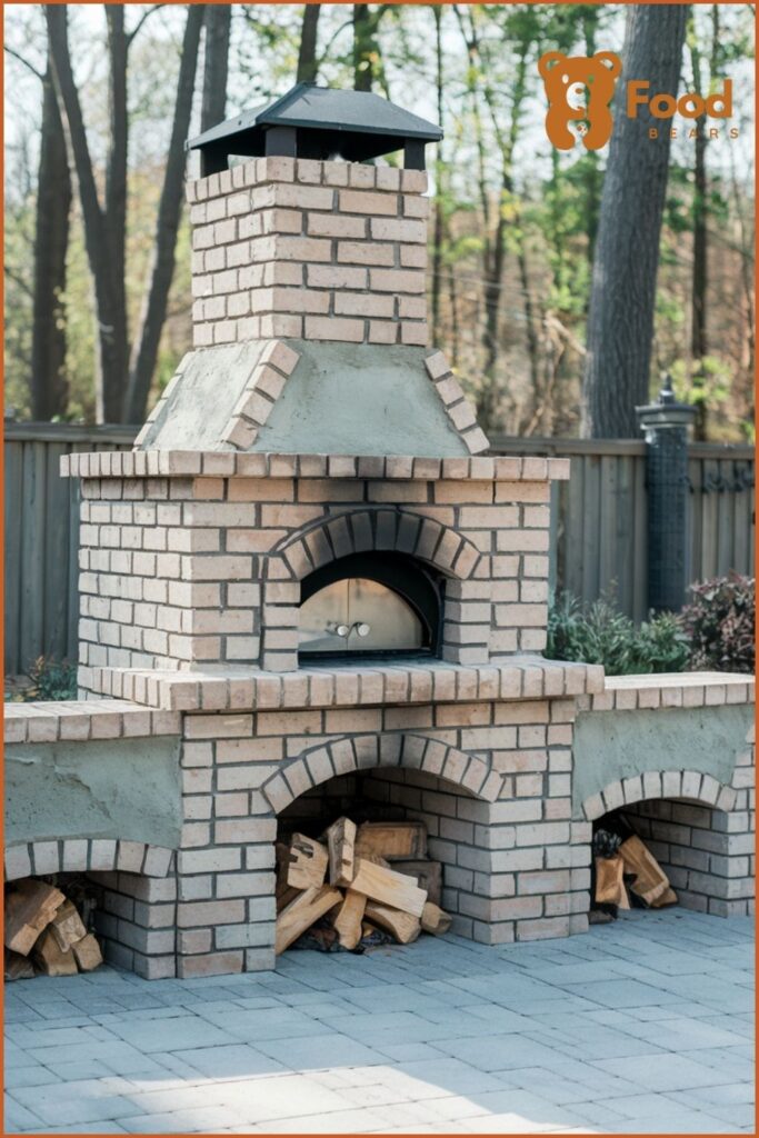 DIY Brick Fireplace with Adjacent Pizza Oven