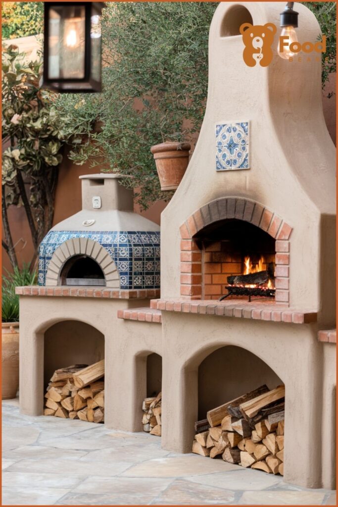 Outdoor Fireplace with Pizza Oven - Mediterranean-style fireplace and Pizza Oven