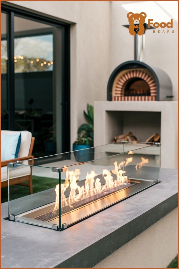 Outdoor Fireplace with Pizza Oven - Sleek Glass Fireplace with Hidden Pizza Oven