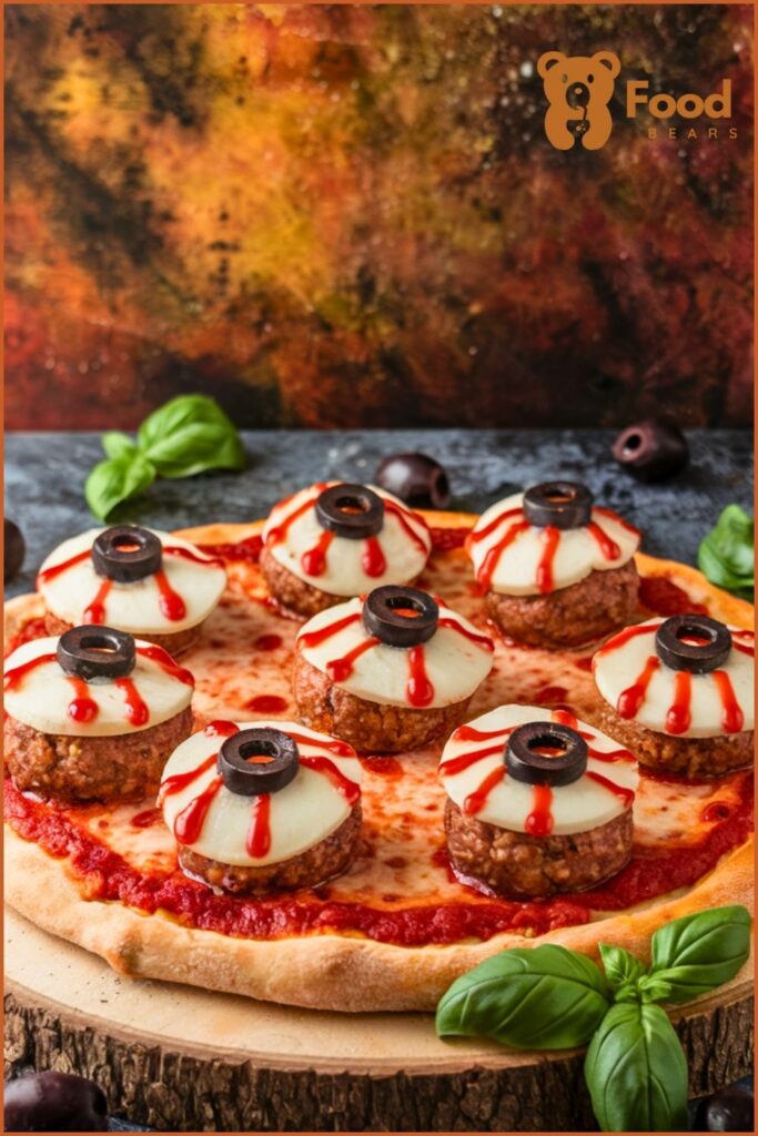 Spooky Pizza Ideas - Eyeball Meatball Pizza for Halloween