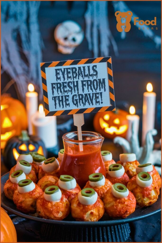 Halloween Pizza Party Ideas - Eyeball Pizza Poppers for Halloween Pizza Party