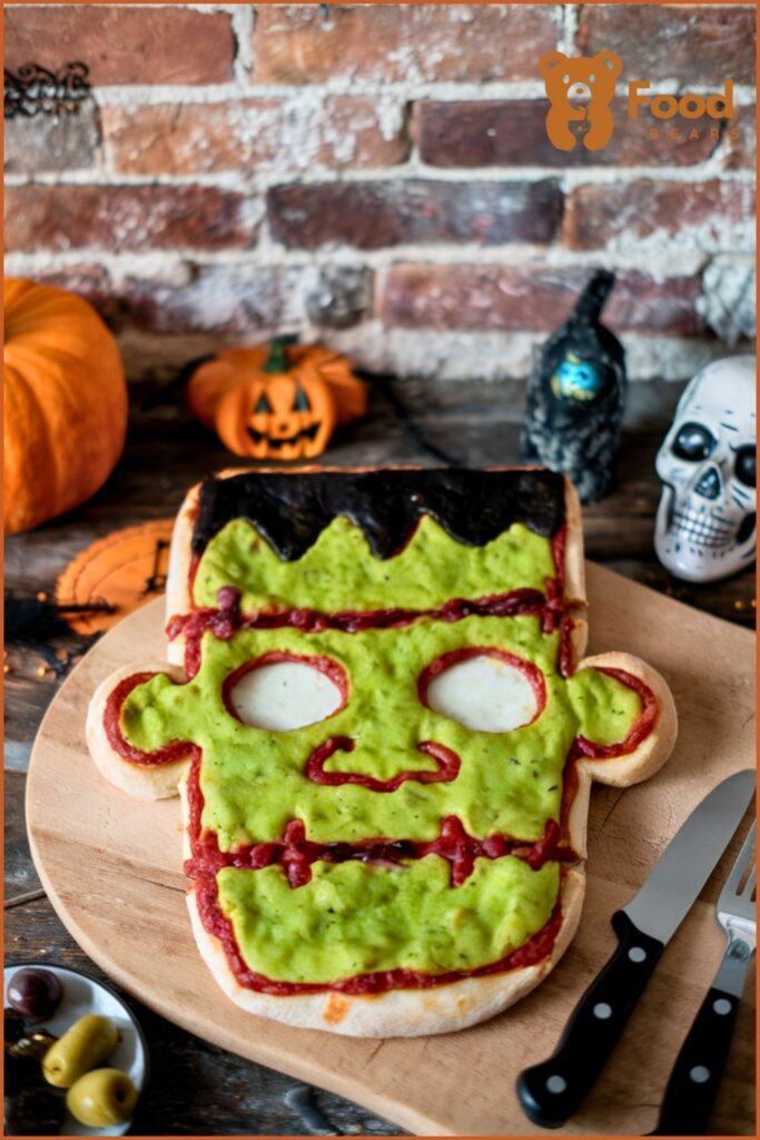 Spooky Pizza Ideas - Frankenstein’s Monster Pizza for Halloween