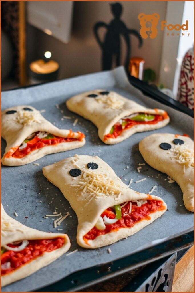 Halloween Ghost Pizzas - Ghost Calzone Pizzas for Halloween