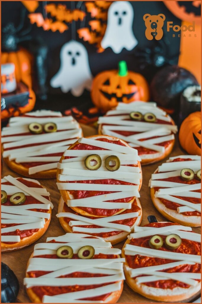 Halloween Pizza Party Ideas - Mummy Pizzas for Halloween Pizza Party