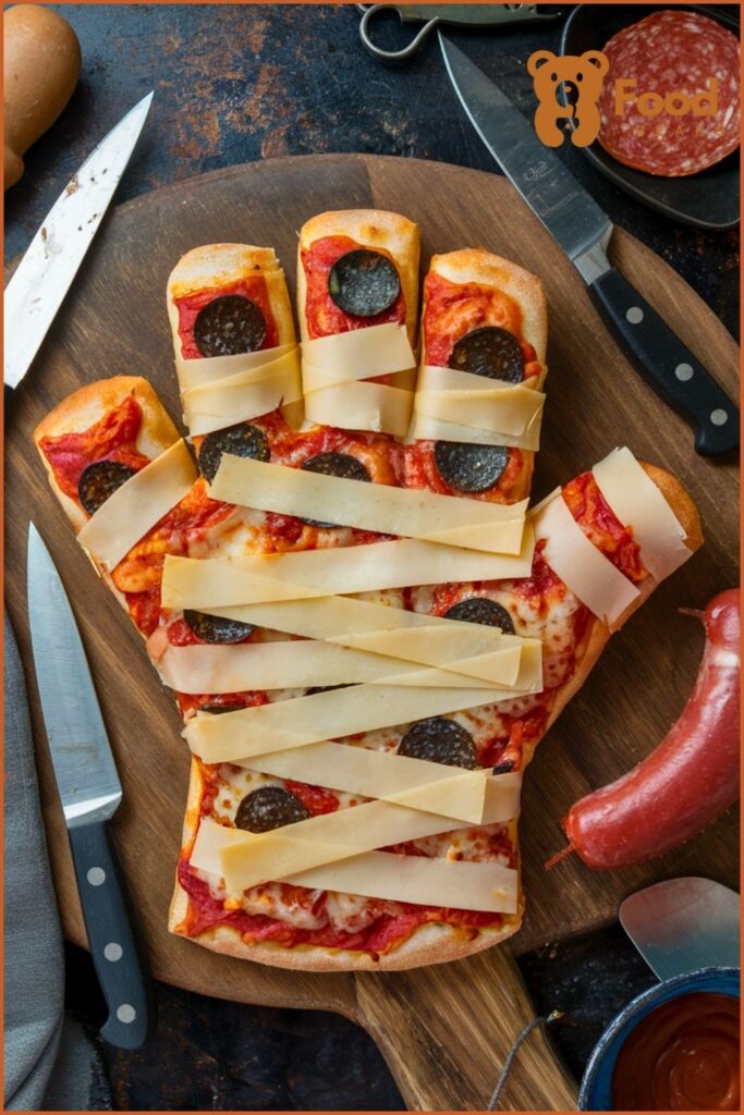 Halloween Pizza Party Ideas - Zombie Hand Pizza for Halloween Pizza Party