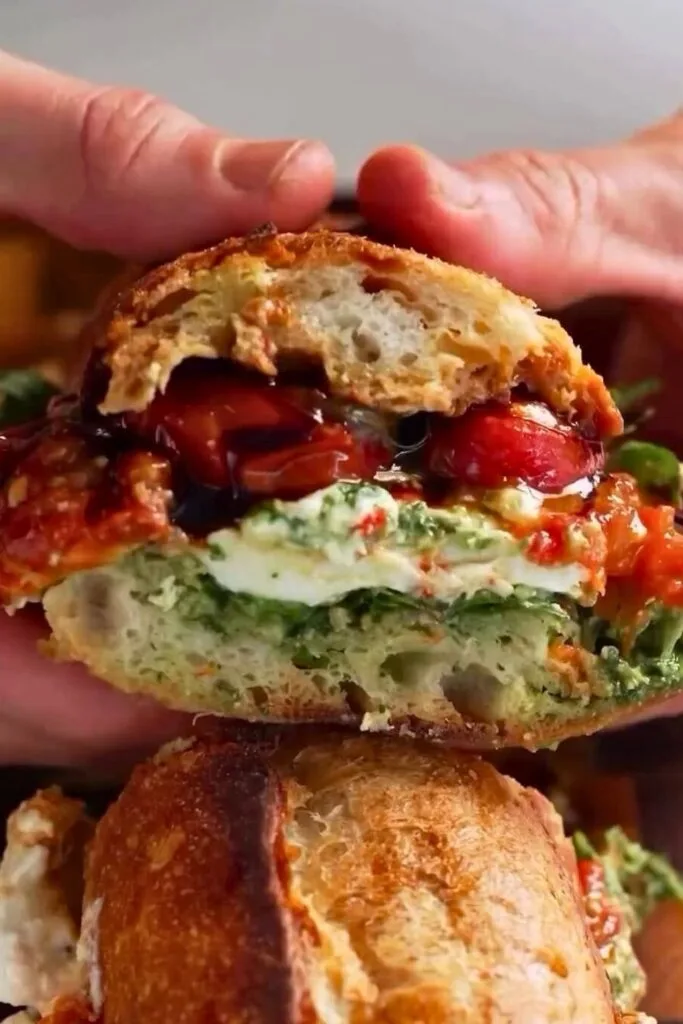 Caprese Sandwich with Fresh Basil and Tomato
