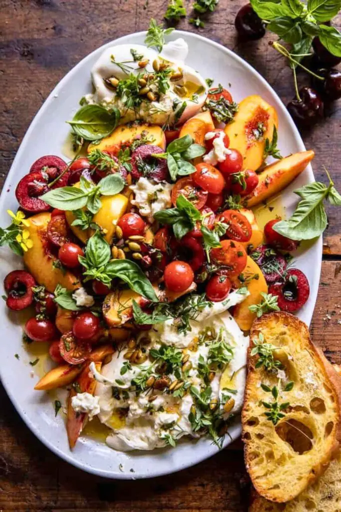 Serving Peach Burrata Salad
