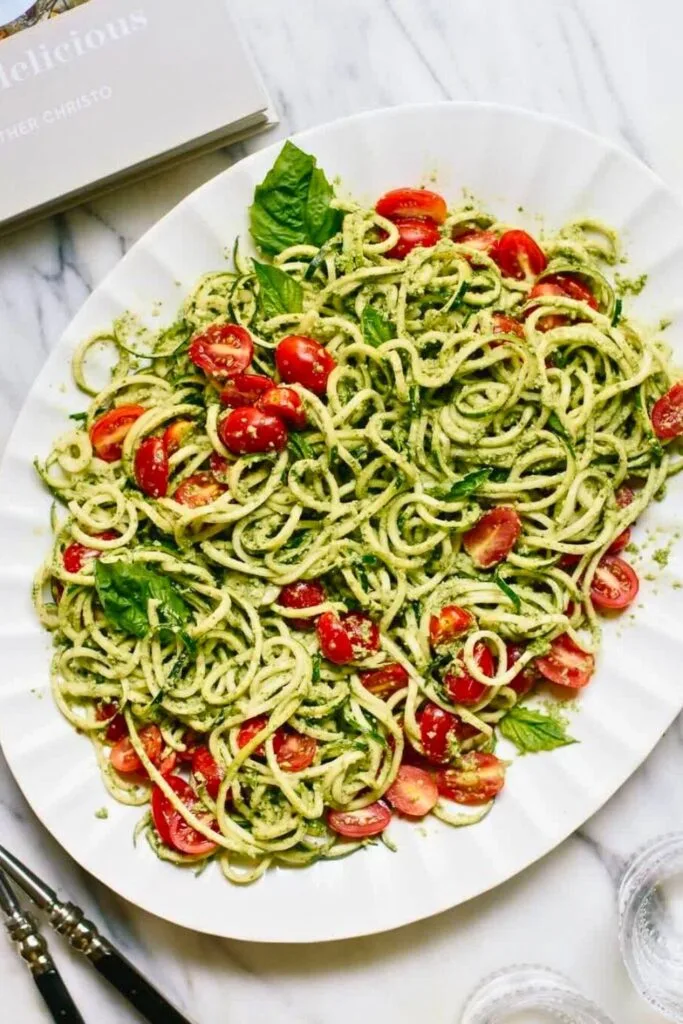 Zucchini Noodles with Pesto and Cherry Tomatoes